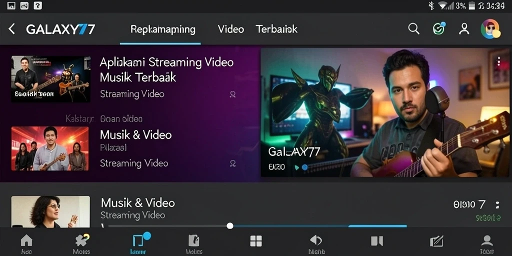 Tampilan antarmuka utama GALAXY77 untuk streaming video berkualitas tinggi.