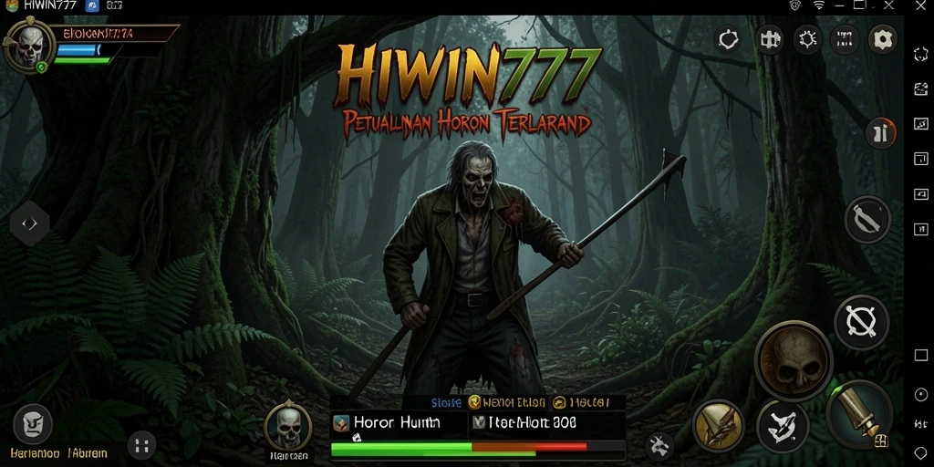 Antarmuka permainan HIWIN777 yang menegangkan di hutan gelap.