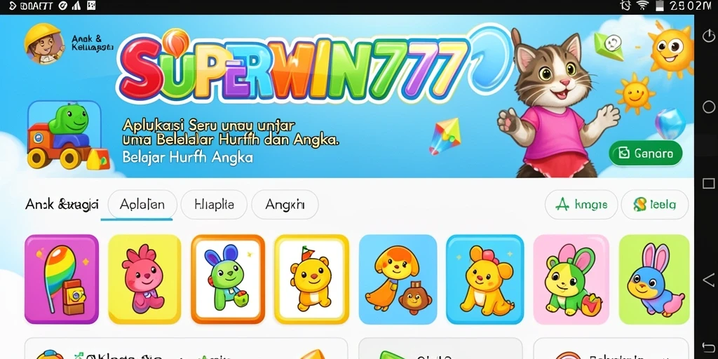 Tampilan antarmuka SUPERWIN777 yang interaktif dan ceria.